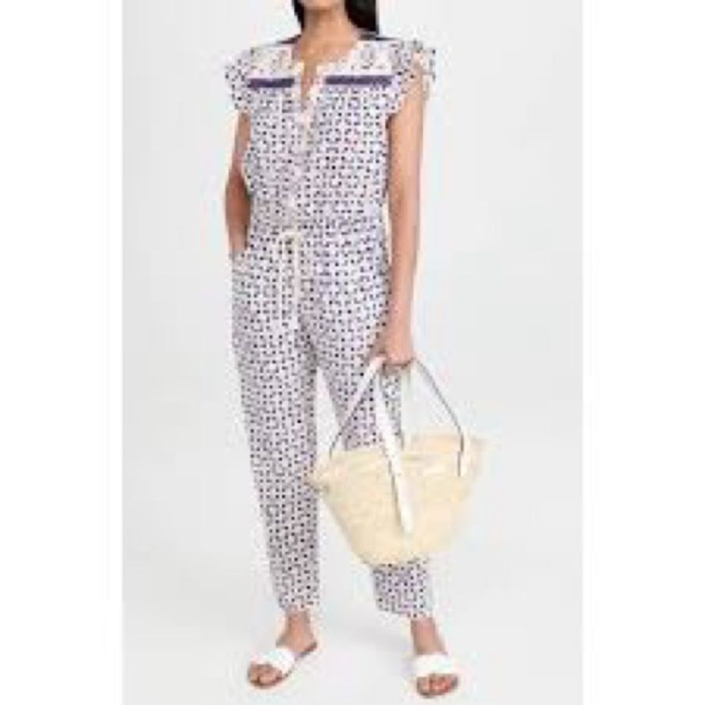 Xirena Printed Crew Neck Jumpsuit Size: S Black, White & Red